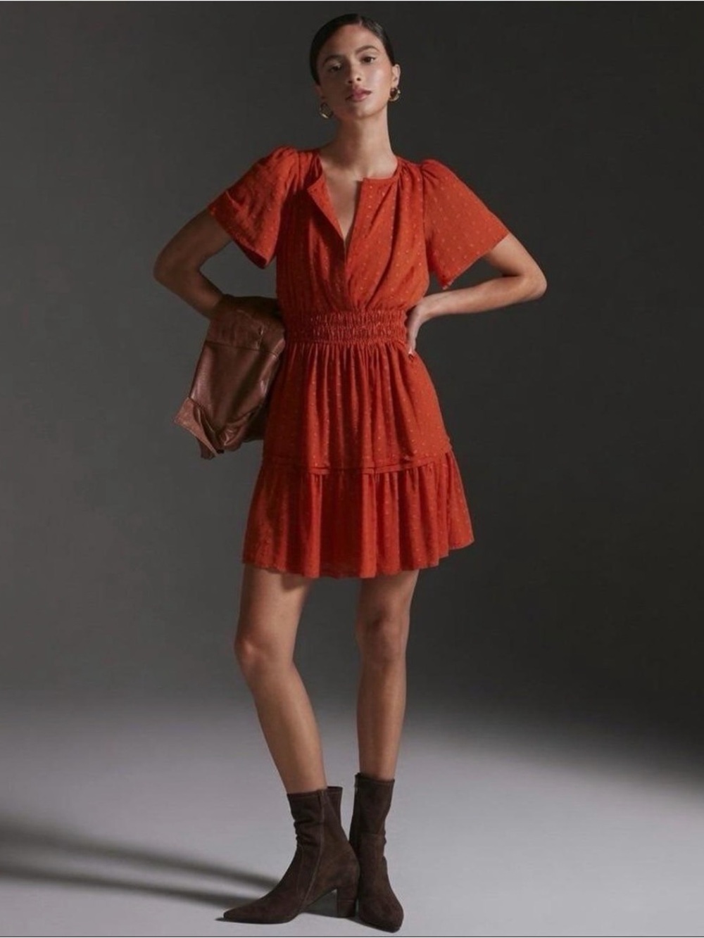 Anthropologie Somerset Mini Dress Polka Dot Terracotta